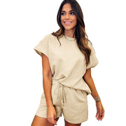 Women's Casual Suit – Plaid Waist-Cinching Top & Shorts Set