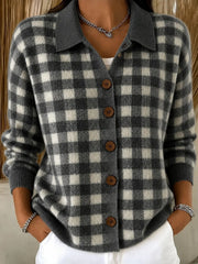Cashmere Blend Cardigan | Women's Loose Plaid Lapel Sweater