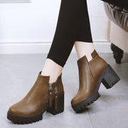 Women's Chunky Platform Booties | Rivet Detail Mid-Calf Boots