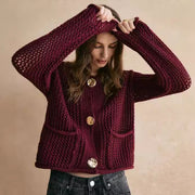 Women's Round Neck Chunky Knit Cardigan, All-Match Basic – Winter Casual
