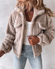 Women's Velvet Stripe Cardigan Coat | Lapel Short Winter Jacket