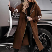 Women's Hooded Windbreaker Long Jacket | Knit-Sleeve Trench Coat with Pockets