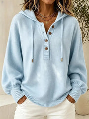 Hooded Knit Cardigan | Women's Relaxed Solid Color Long Sleeve Sweater