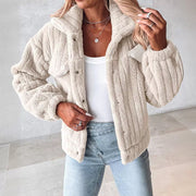 Women's Velvet Stripe Cardigan Coat | Lapel Short Winter Jacket