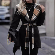 Women's Lace-Up Plaid Wool Trench Coat | Commuter Outerwear