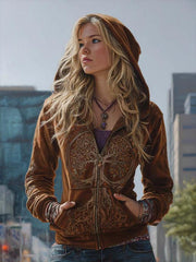 Women's Printed Hooded Zip-Up Cardigan | Casual Sweatshirt