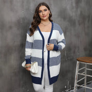 Women's Color Blocking Patchwork Striped Knit Cardigan – Casual
