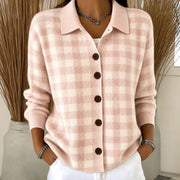 Cashmere Blend Cardigan | Women's Loose Plaid Lapel Sweater