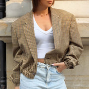 Women's Plaid Jacket | Loose Short Long Sleeve Coat