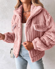 Women's Velvet Stripe Cardigan Coat | Lapel Short Winter Jacket