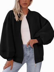 Women's Casual Warm Baseball Collar Jacket | Zip-Up Long Sleeve Outerwear