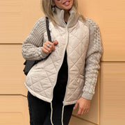 Women's Winter Stand Collar Cotton Jacket | Knitted Stitching Zipper Coat