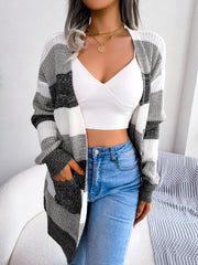Women's Striped Lantern Sleeve Cardigan Coat – Casual