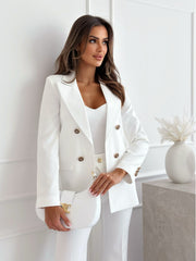 Women's Double-Breasted Tailored Blazer | Solid Color Suit Jacket