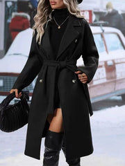 Women's Double-Breasted Trench Coat | Lapel Belted Long Winter Jacket