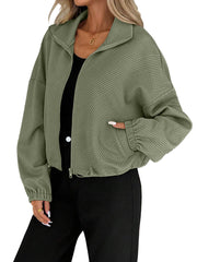 Women's Loose High Collar Zip-Up Jacket | Autumn Winter Outerwear
