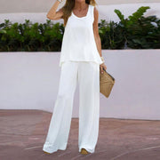 Women's Two-Piece Casual Suit – Sleeveless White Color Set