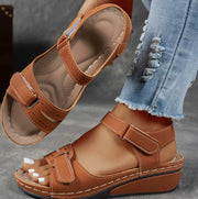 Women's Large Size Peep Toe Roman Sandals | Casual Wedge Velcro Shoes