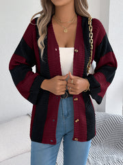 Women's Color Block Bell Sleeve Cardigan Coat – Casual