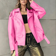 Women's Loose Fit PU Leather Biker Jacket | Vintage Boyfriend Style