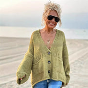 Women's V-Neck Button Cardigan, Long Sleeve Coat with Pockets – Casual