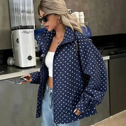 Women's Polka-Dot Relaxed-Fit Short Coat | Casual Zip-Up Outerwear