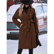 Women's Double-Breasted Trench Coat | Lapel Belted Long Winter Jacket