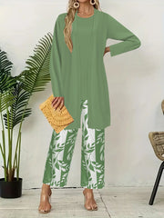 Women's 3-Piece Leaf Print Lounge Set | Cardigan, Tank Top & Wide-Leg Pants