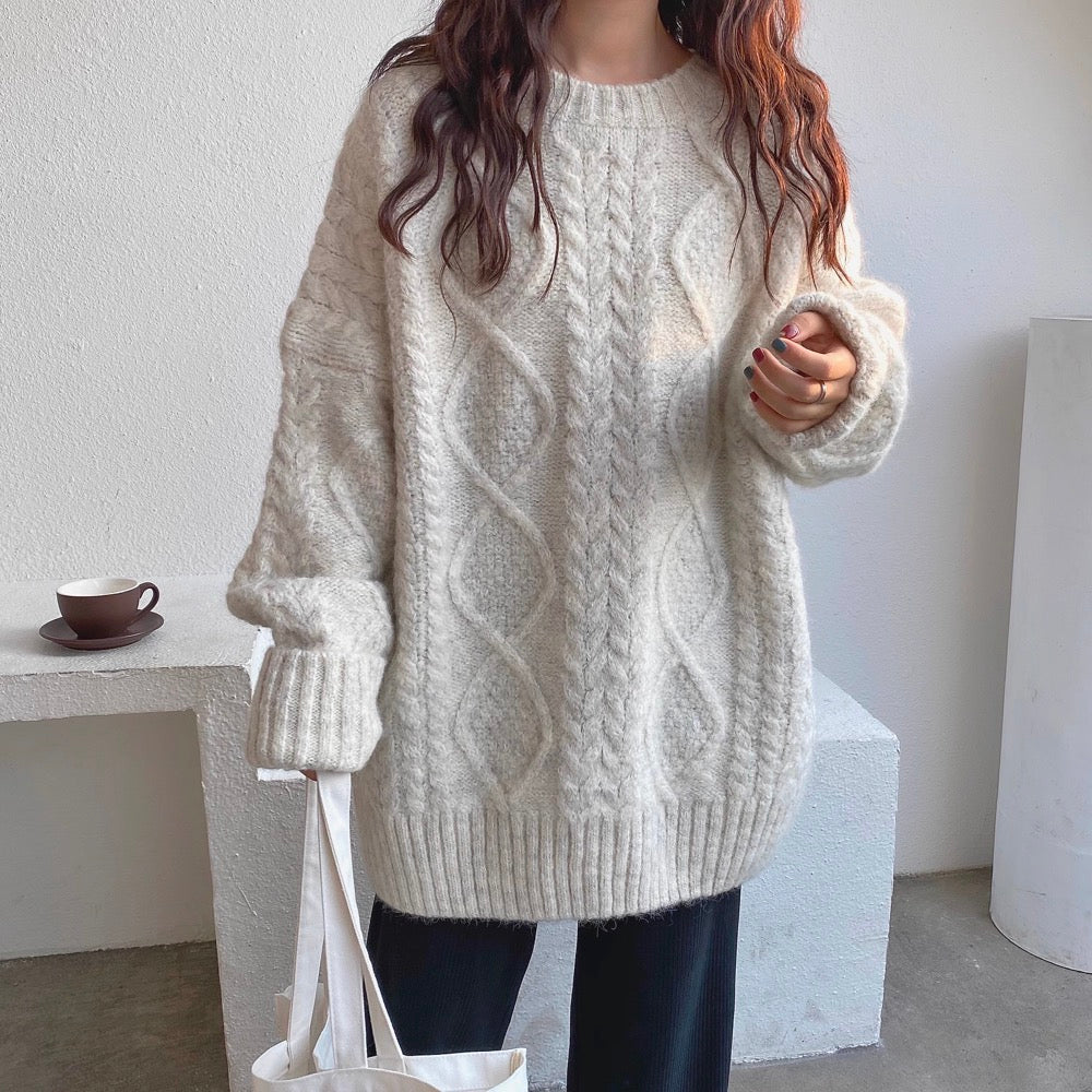 Women's Thickened Mohair & Alpaca Pullover Sweater | Loose Cozy Twist Knit