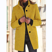Women's Stand Collar Woolen Coat | Slim Fit Button Outwear with Pockets