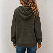 Women's Loose-Fit Drawstring Hoodie | Waffle Knit Casual Pullover