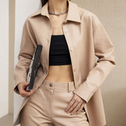 Women's Long Sleeve PU Leather Shirt Coat | Fashion Outerwear