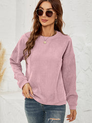 Women's Corduroy Pullover Sweatshirt | Solid Round Neck Long Sleeve Top
