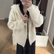 Hooded Lambswool Coat | Women's Thick Zip-Up Casual Winter Jacket
