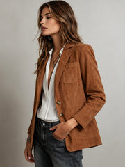 Women's Retro Faux Suede Blazer Jacket | Loose Fit Lapel Coat
