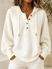 Hooded Knit Cardigan | Women's Relaxed Solid Color Long Sleeve Sweater