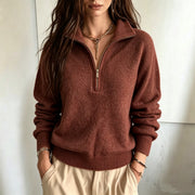 High Neck Half-Zip Sweater | Women's Casual Long Sleeve Knit Top