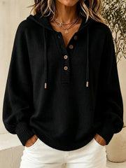 Hooded Knit Cardigan | Women's Relaxed Solid Color Long Sleeve Sweater