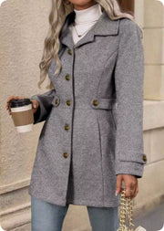 Women's Elegant Single-Breasted Woolen Coat | Mid-Length Lapel Jacket