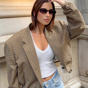 Women's Plaid Jacket | Loose Short Long Sleeve Coat