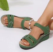 Women's Large Size Peep Toe Roman Sandals | Casual Wedge Velcro Shoes