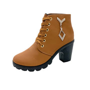 Women's Versatile High Heel Boots | Chunky British Style Boots