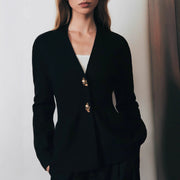 Women's V-Neck Metal Button Cardigan – Long Sleeve Slit Hem Sweater