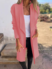 Women's Waterfall Lapel Open Front Coat | Long Sleeve Loose Mid-Length Jacket