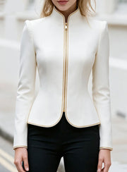 Women's Stand Collar Zip-Up Short Jacket | Elegant Slim-Fit Trim Workwear
