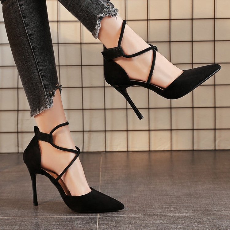 Women's Pointed Cross Lace-Up High Heel Pumps | Elegant Suede Dress Shoes