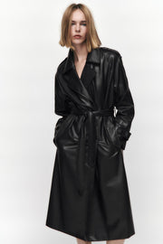 Women's Slim Fit Faux Leather Trench Coat | Belted Outerwear
