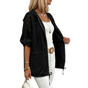 Women's Plus Size Hollow-Out Hooded Cardigan | Drawstring Jacket