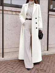 Women's Long Solid Color Woolen Coat | Casual Winter Outerwear