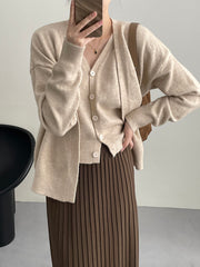 Women's V-Neck Knit Cardigan & Vest Two-Piece Set – Short Sweater Suit